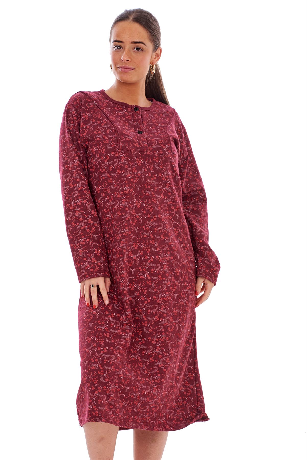 Ladies Thermal Nightdress Long Sleeve 100% Cotton Floral Print Warm Nightwear | eBay