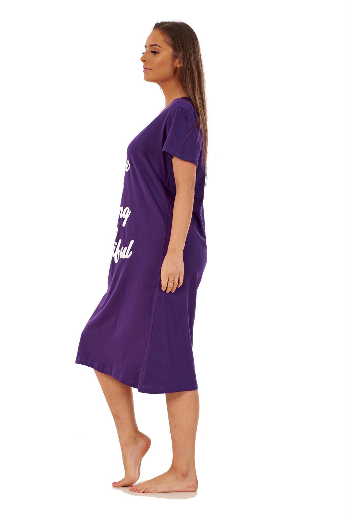 Ladies Nightdress Round Neck Printed Words Short Sleeve Nightie