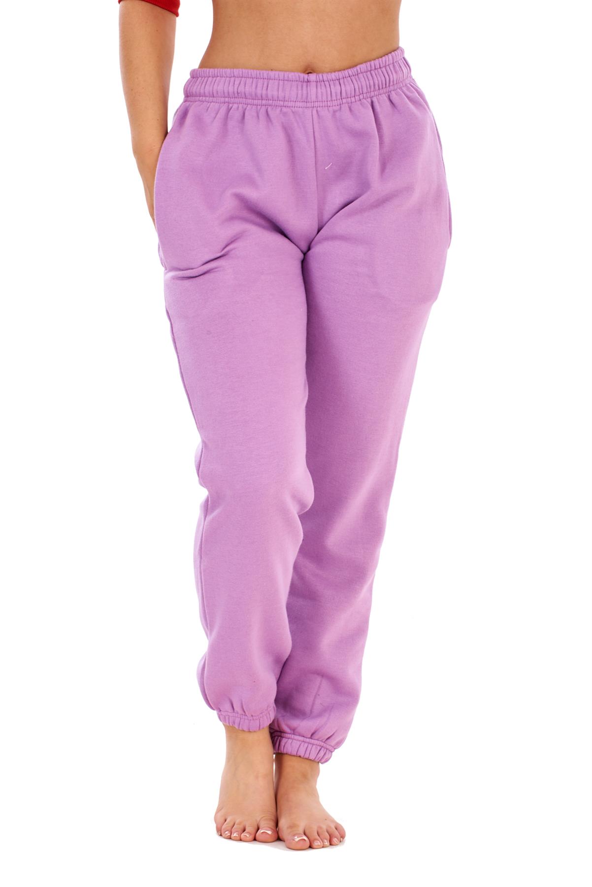 Womens Basic Fleece Joggers Regular Tracksuit Bottom Cuffed Ankle Cotton Blend - Picture 47 of 56
