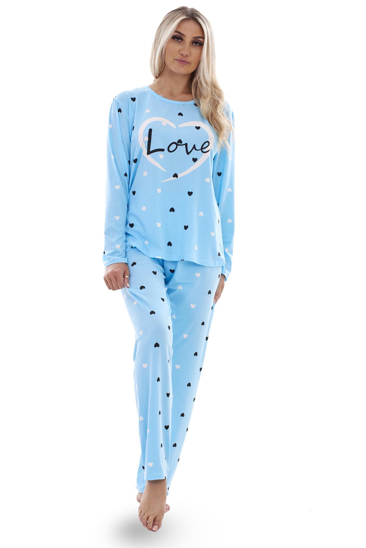 Ladies Pyjama Set Love Crew Neck Long Sleeve Soft Cotton Loungewear PJs M to XXL - Picture 10 of 25