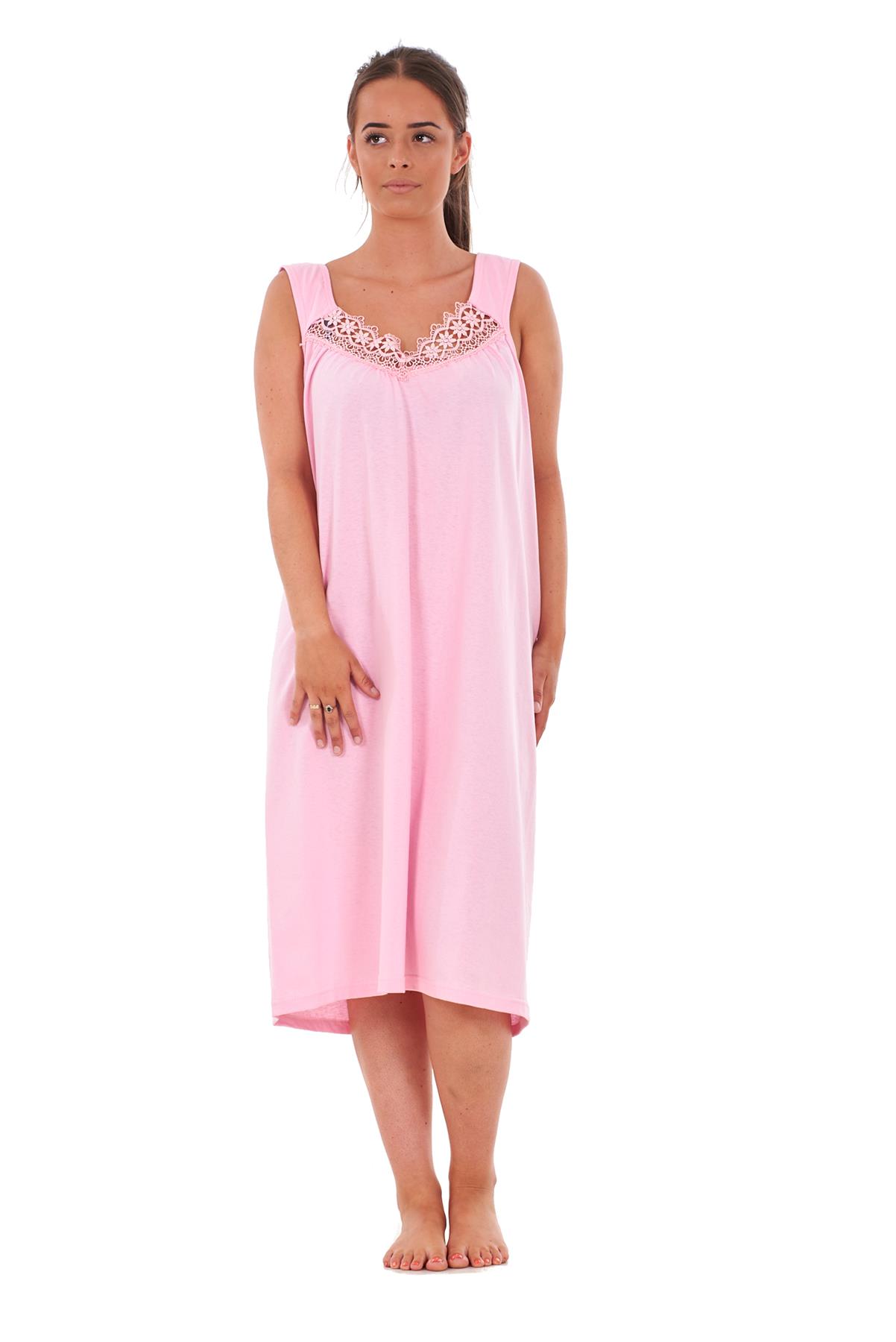 Women Plus Size Nightwear Plain 100% Cotton Sleeveless Long Nightdress 4XL - 6XL - Picture 19 of 26