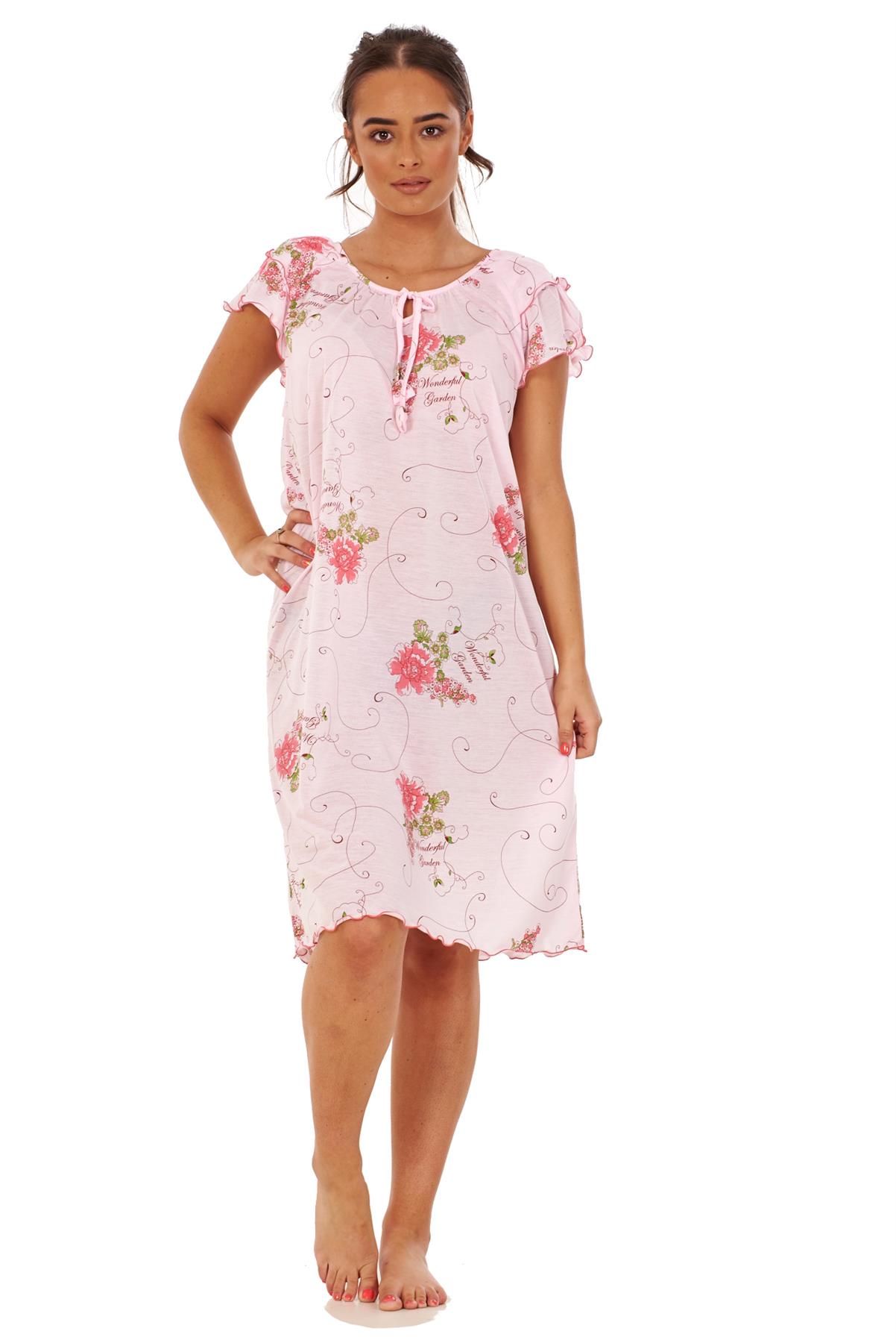 Ladies Short Nightdress Cotton Blend Cap Sleeve Nightwear Peony Floral M to XXXL - Picture 27 of 46