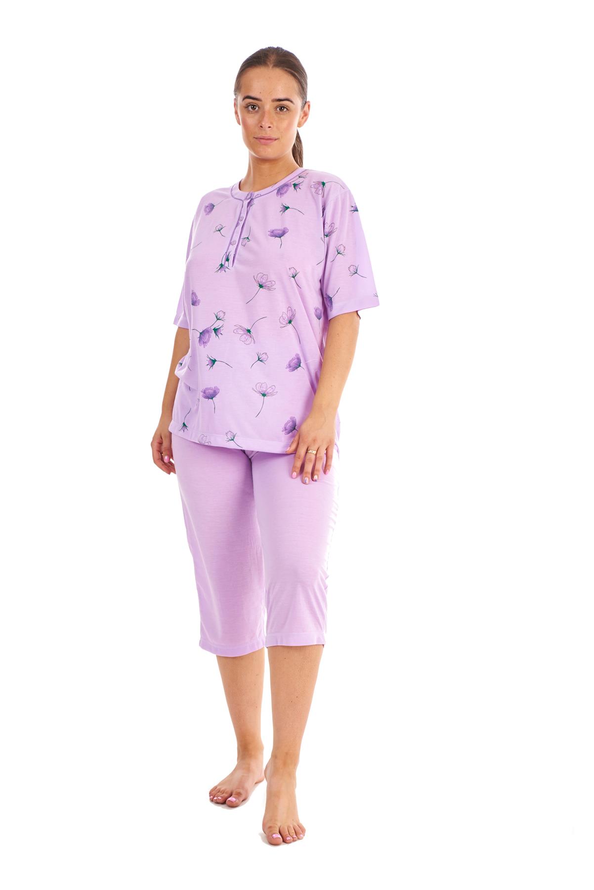 Ladies Cropped Pyjama Set Short 100 Cotton Floral Print soft Capri