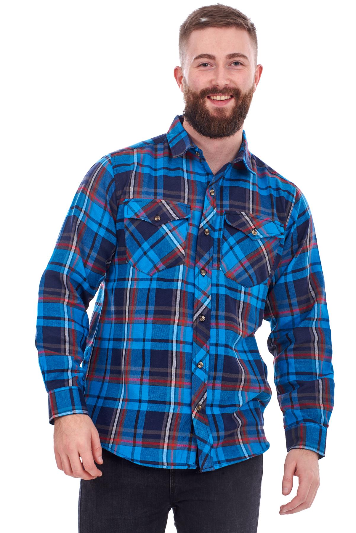 Mens Flannel Check Shirts Yarn Dyed Cotton Brushed Long Sleeve Casual Top - Picture 12 of 32