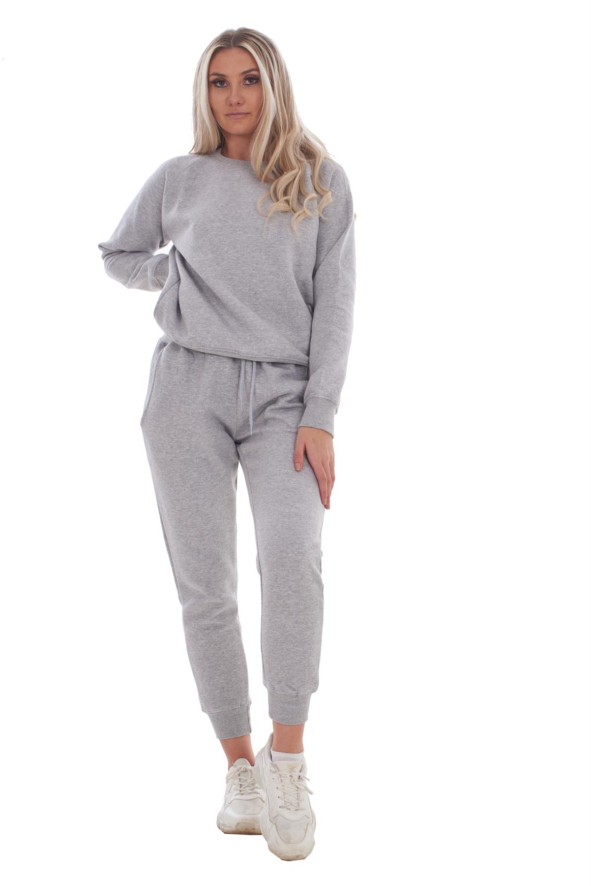 Ladies Plain Tracksuit Solid Round Neck Sweatshirts Joggers Slim Fit Activewear - Picture 17 of 29