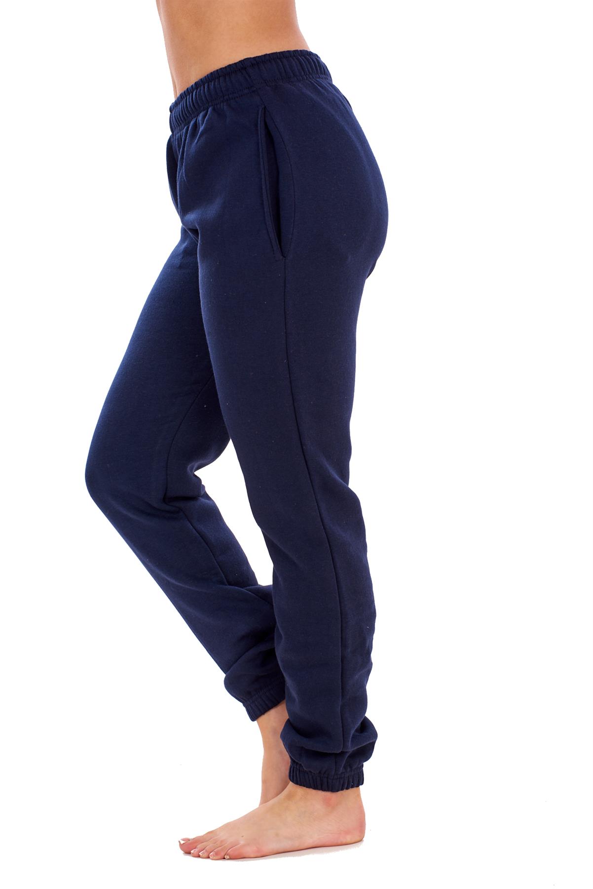 Womens Basic Fleece Joggers Regular Tracksuit Bottom Cuffed Ankle Cotton Blend - Picture 34 of 56