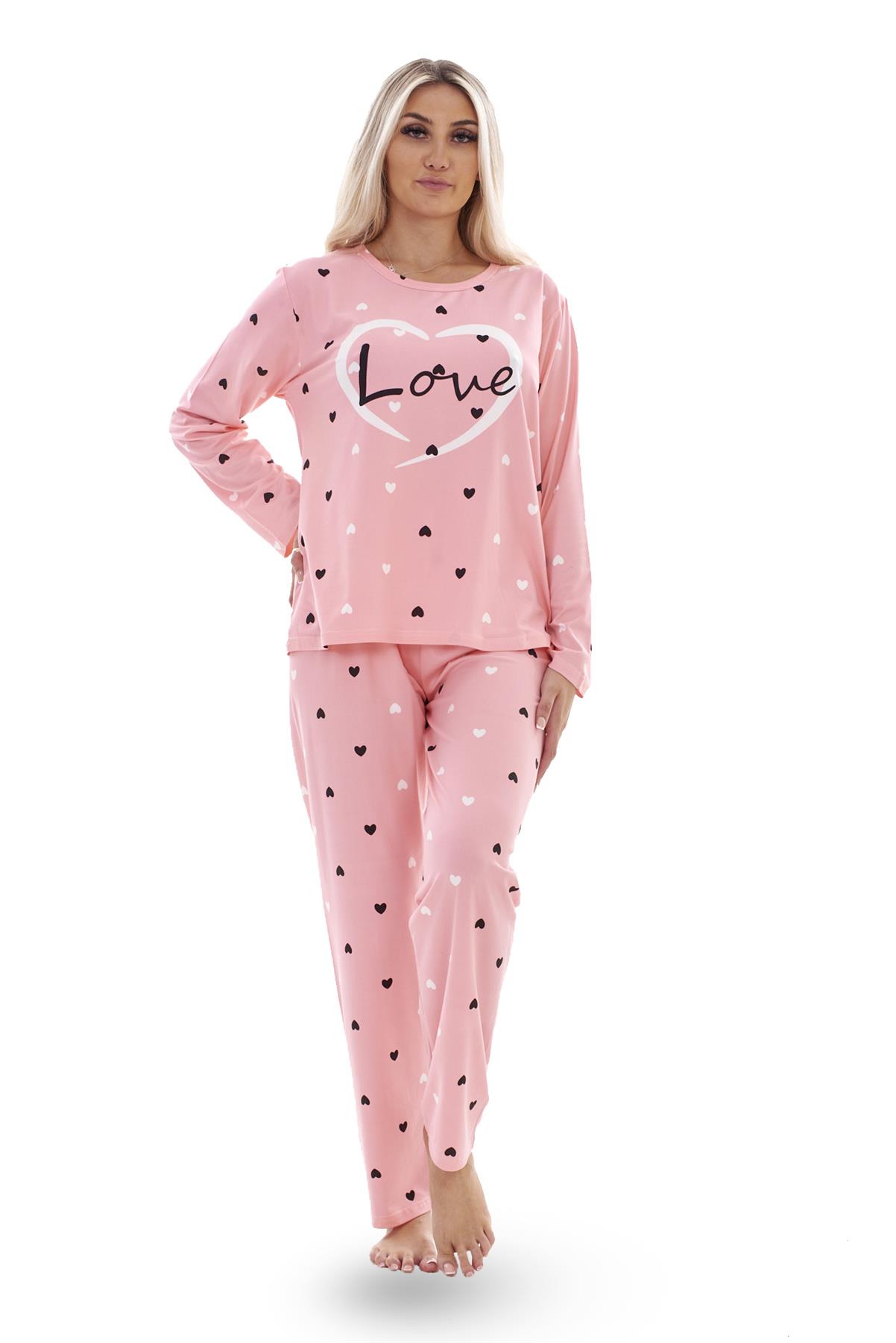 Ladies Pyjama Set Love Crew Neck Long Sleeve Soft Cotton Loungewear PJs M to XXL - Picture 19 of 25