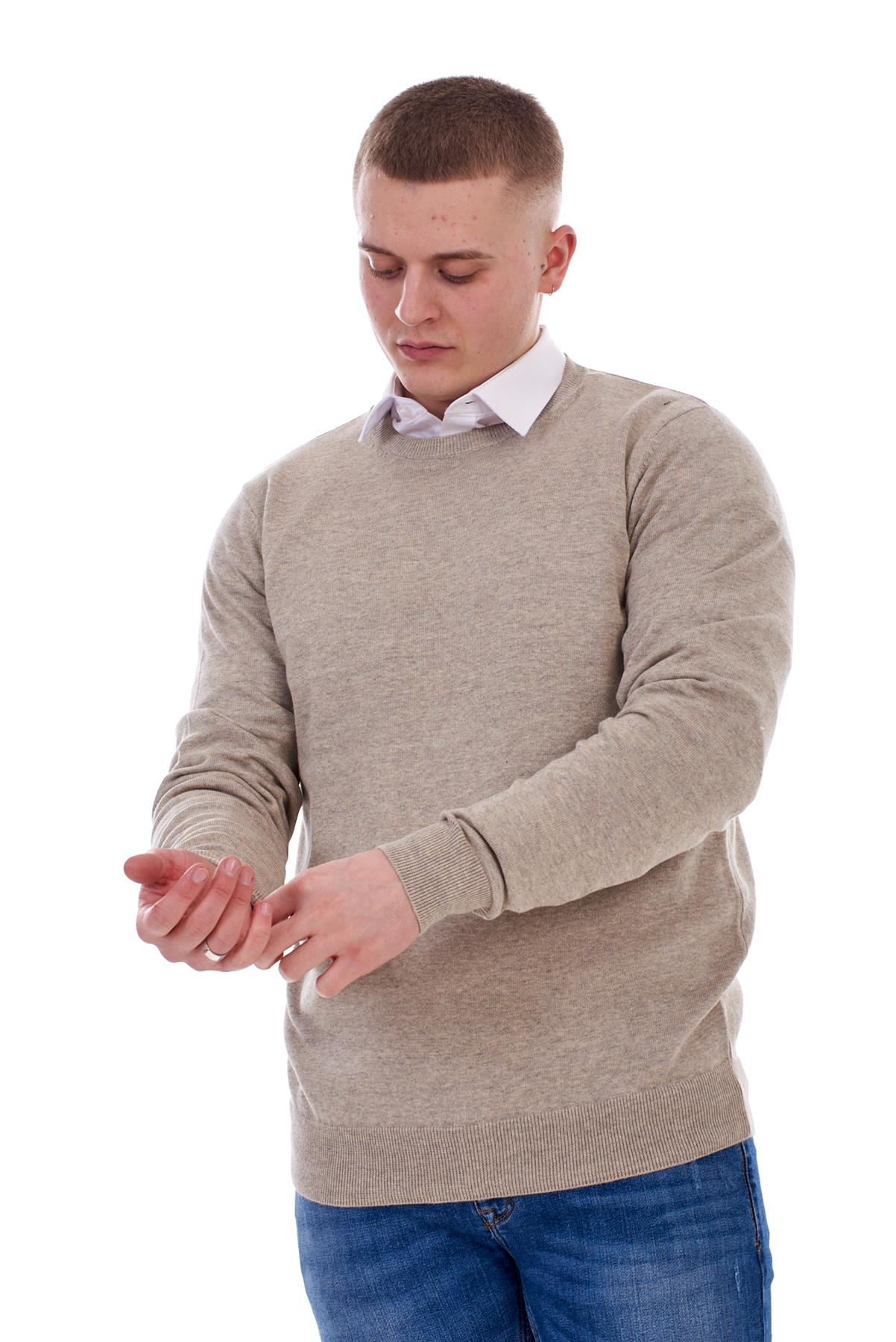 Mens Plain Jumper Ex-Chain Store Crew Neck Long Sleeve Knitted Pullover Sweater - Picture 37 of 41
