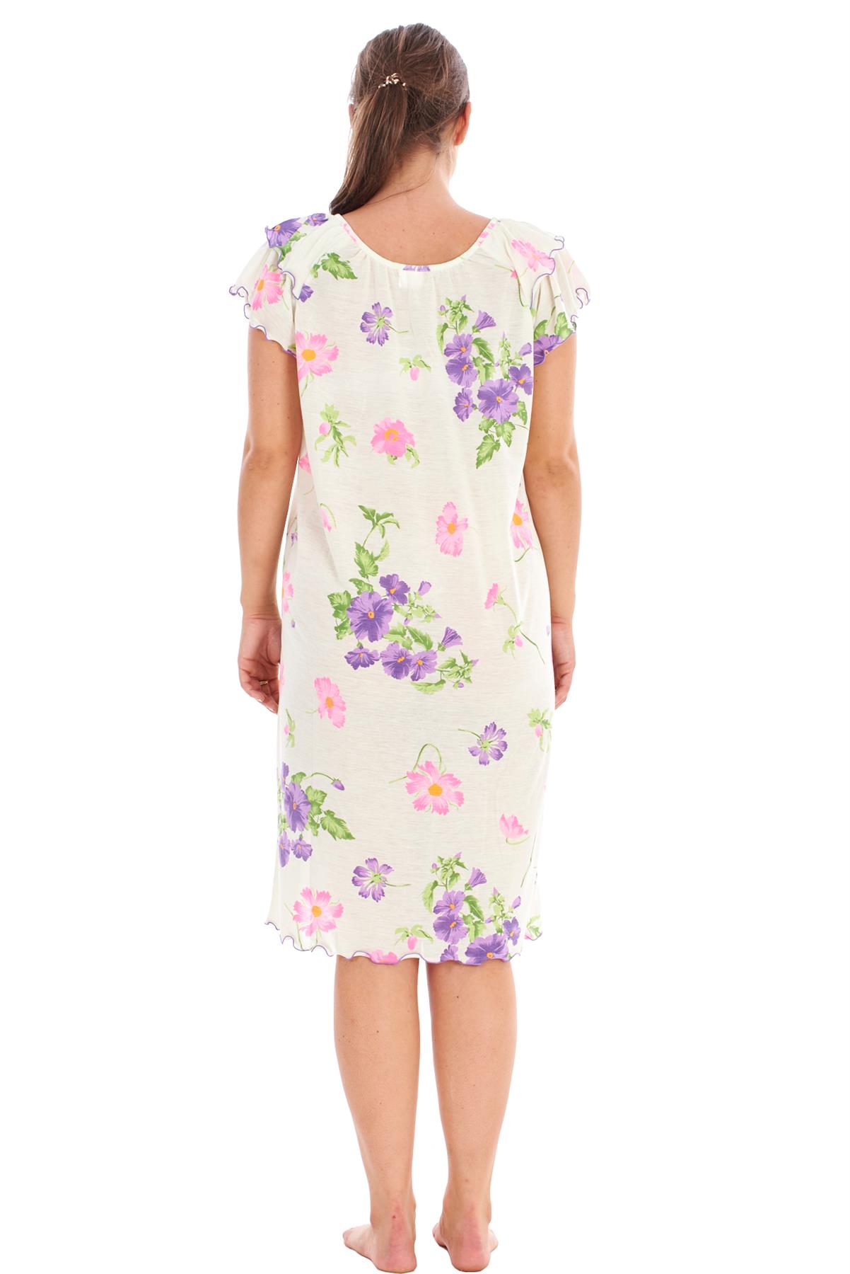 Ladies Nightdress 100%Cotton Cap Sleeve Short Nightwear Pansy Floral Lounge Wear - Picture 27 of 42