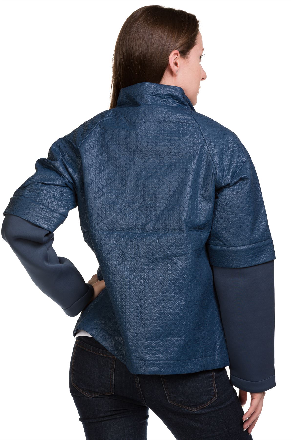 Ladies PU Jacket Leather Look Stand Collar Zipper Funnel neck Midi Coat