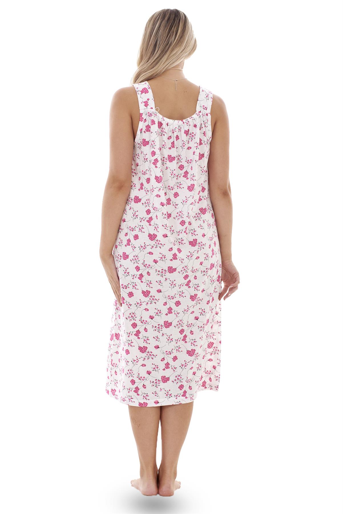 Ladies Nightwear V Neck Flower Cotton Sleeveless Long Nightdress M to XXXL - Picture 23 of 25
