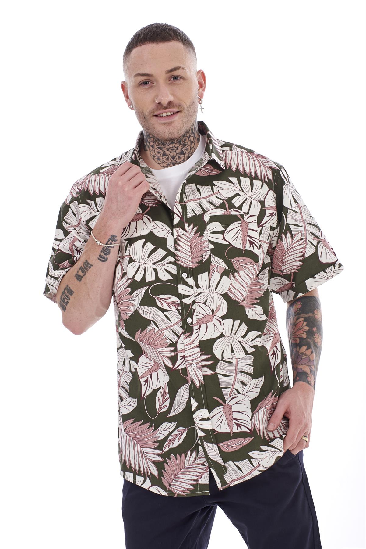 Mens Casual Shirts 100% Cotton Printed Short Sleeve Regular Big Size Formal Top - Picture 27 of 37