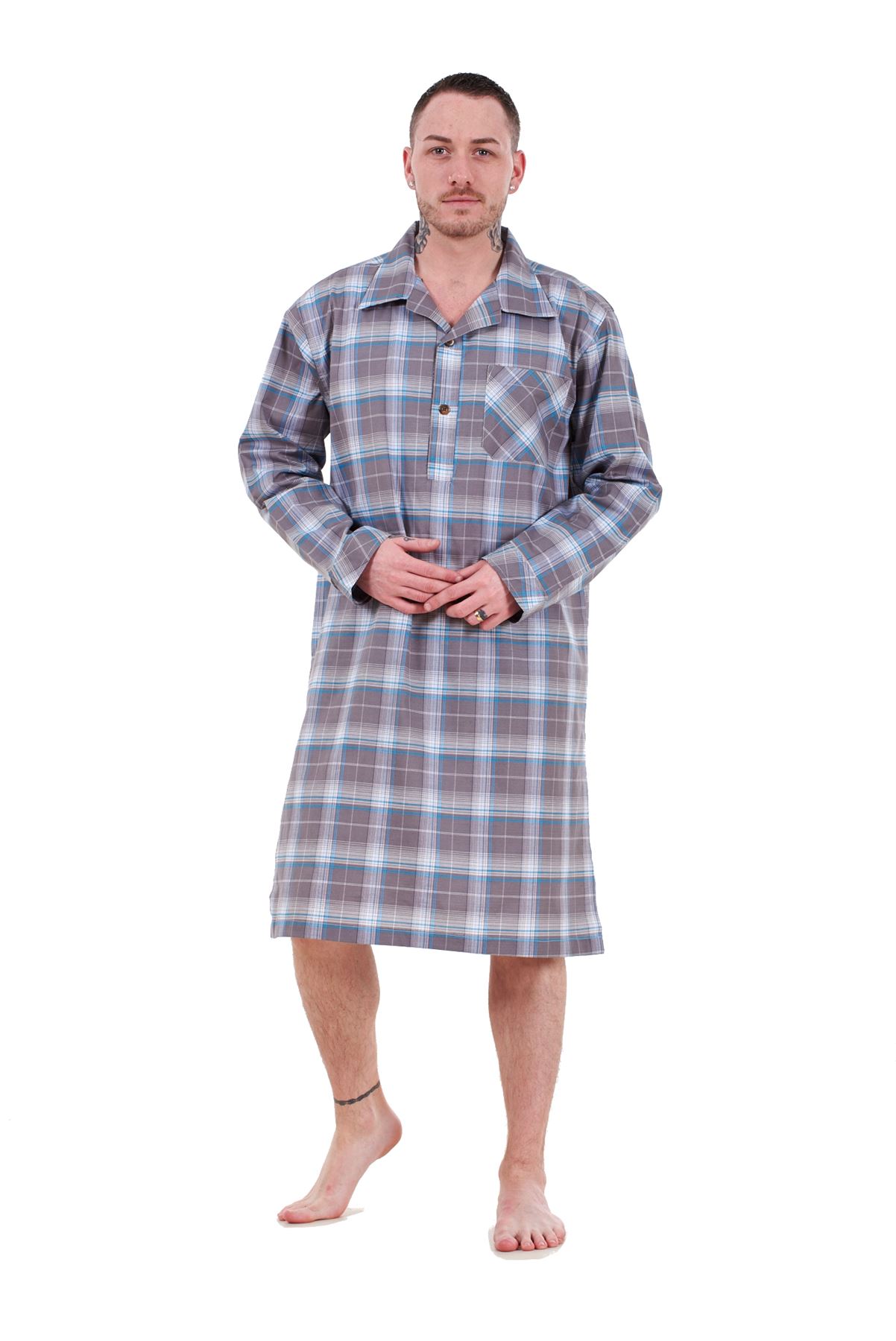 Mens Nightshirts Woven Check Cotton Blend Loungewear Regular Big Size M