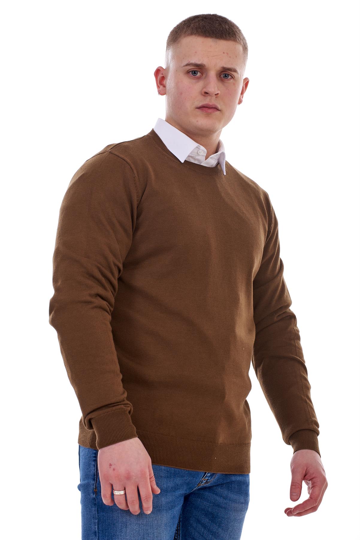Mens Plain Jumper Ex-Chain Store Crew Neck Long Sleeve Knitted Pullover Sweater - Picture 13 of 41