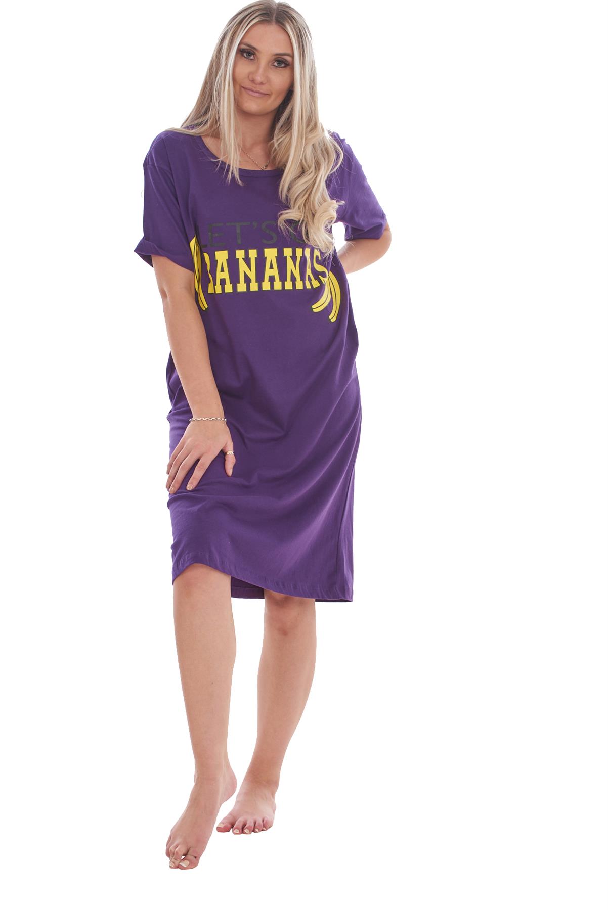 Ladies Short Sleeve Nightdress Slogan Print Cotton Nightie Plus Size M-XXL - Picture 34 of 34