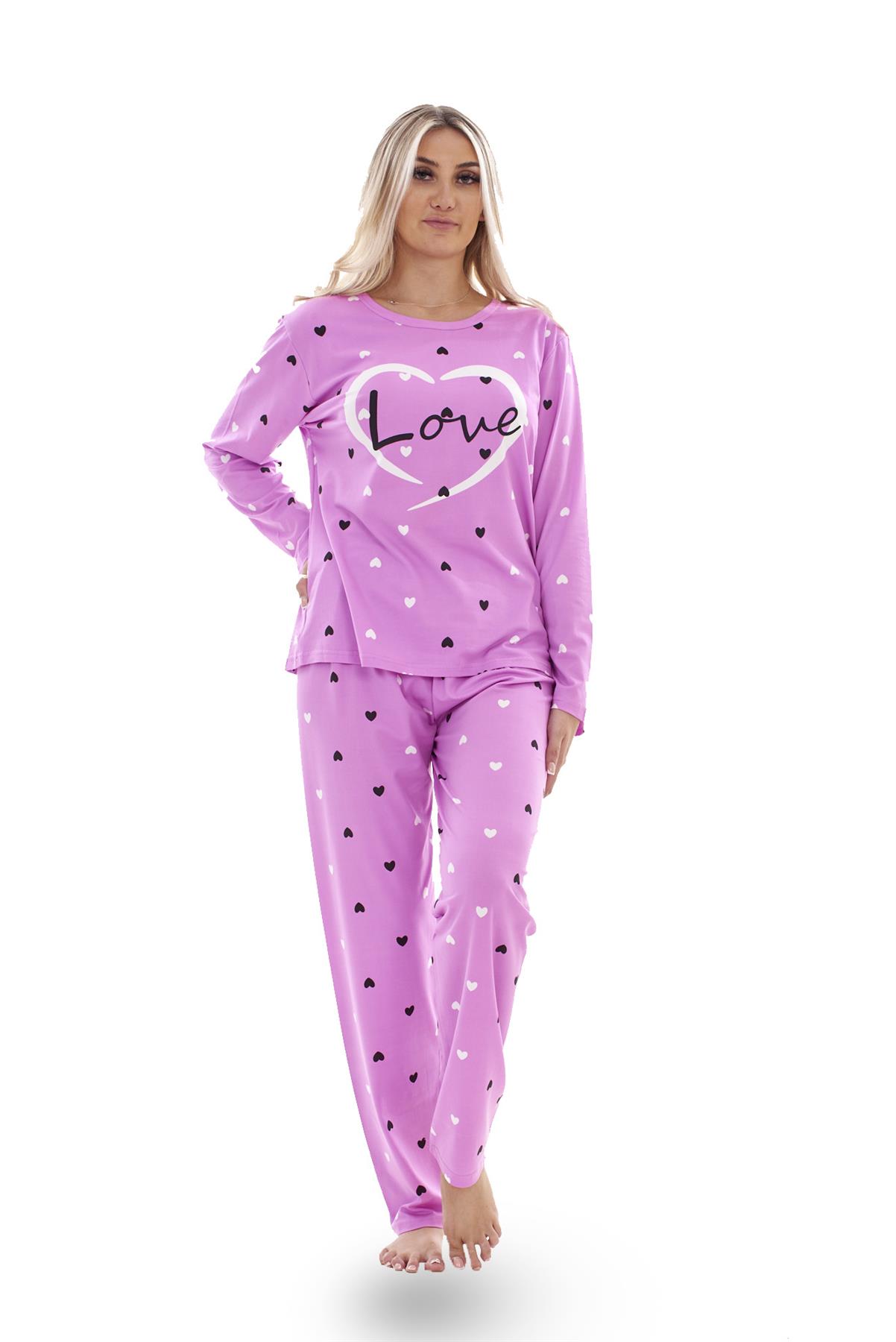 Ladies Pyjama Set Love Crew Neck Long Sleeve Soft Cotton Loungewear PJs M to XXL - Picture 12 of 25
