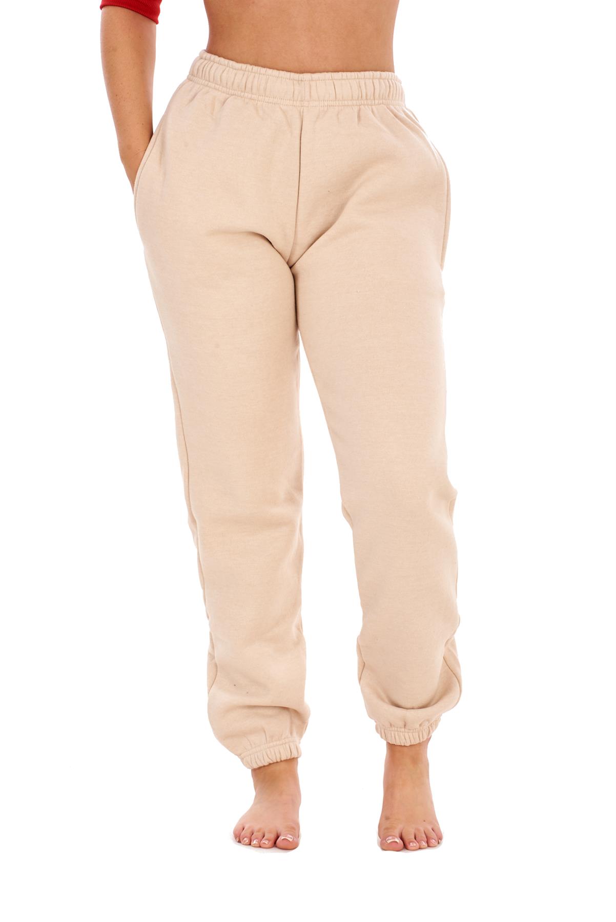 Womens Basic Fleece Joggers Regular Tracksuit Bottom Cuffed Ankle Cotton Blend - Picture 37 of 56