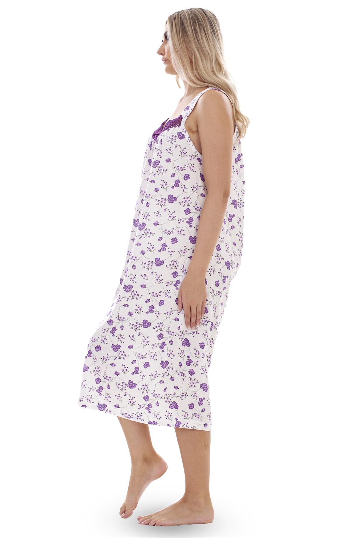 Ladies Nightwear V Neck Flower Cotton Sleeveless Long Nightdress M to XXXL - Picture 14 of 25