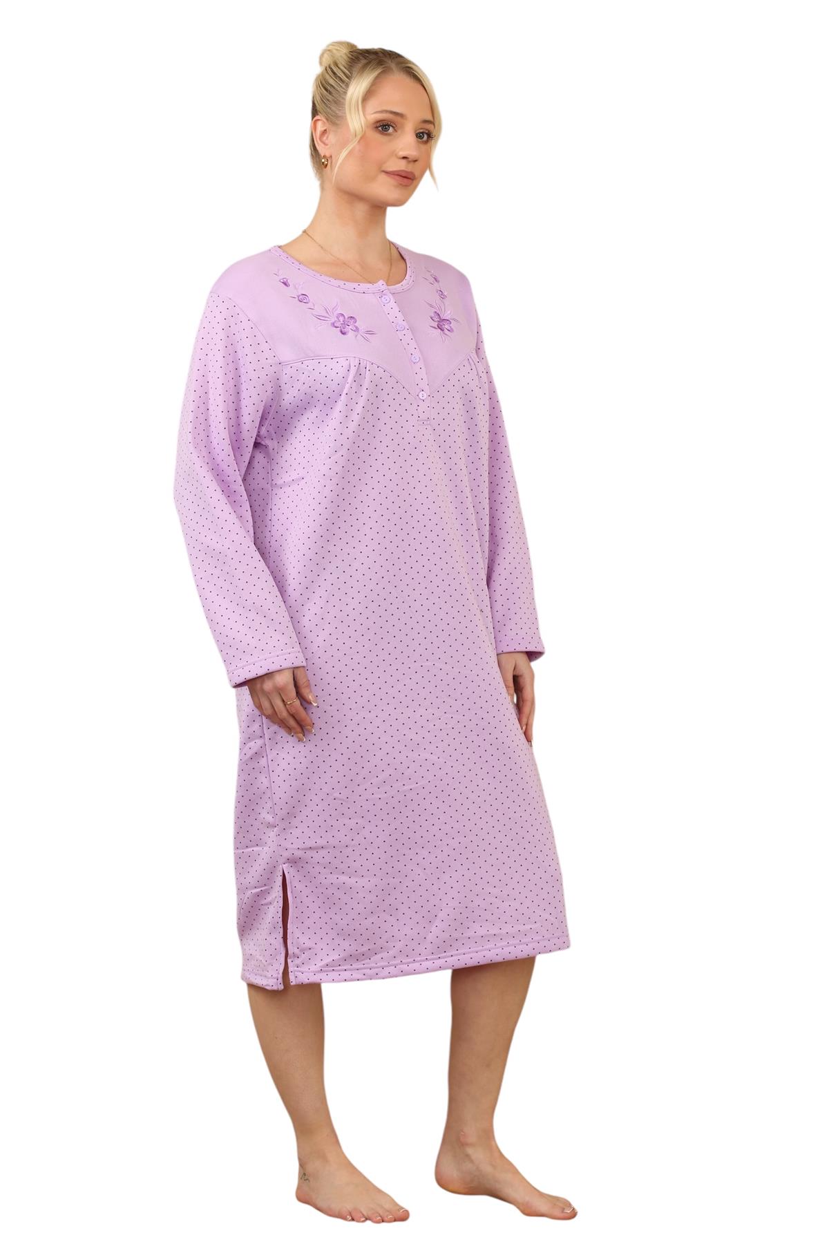 Women Thermal Nightwear Polka Dot Long Sleeve Button Winter Nightie M to 2XL - Picture 6 of 14