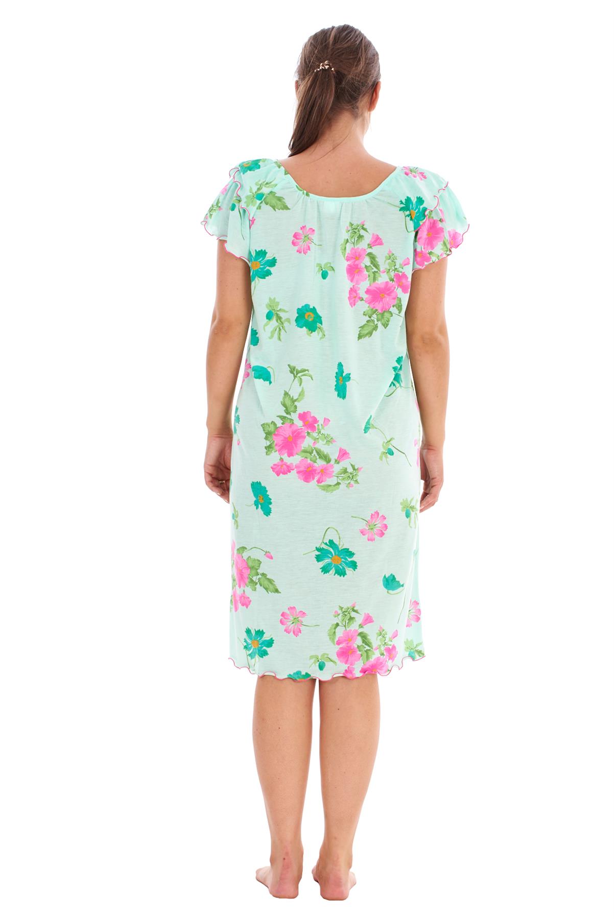 Ladies Nightdress 100%Cotton Cap Sleeve Short Nightwear Pansy Floral Lounge Wear - Picture 10 of 42