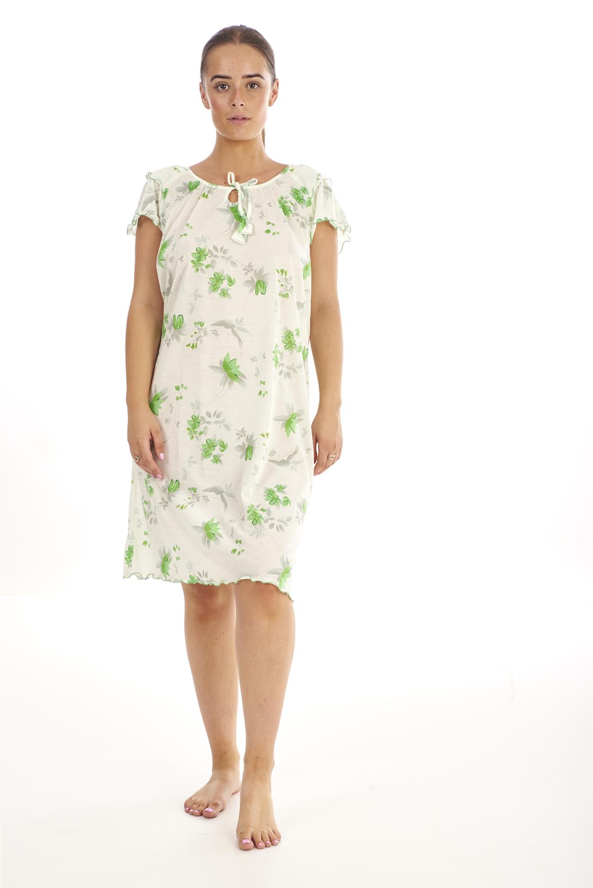 Ladies Short Nightdress Cotton Blend Cap Sleeve Nightwear Peony Floral M to XXXL - Picture 8 of 46