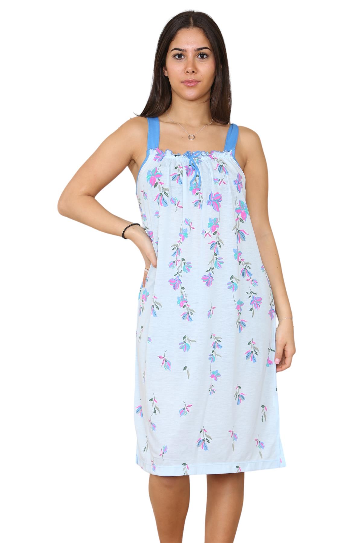 Ladies Strappy Nightdress Short Floral Cotton Sleeveless Lingerie Nightwear M3XL - Picture 10 of 39