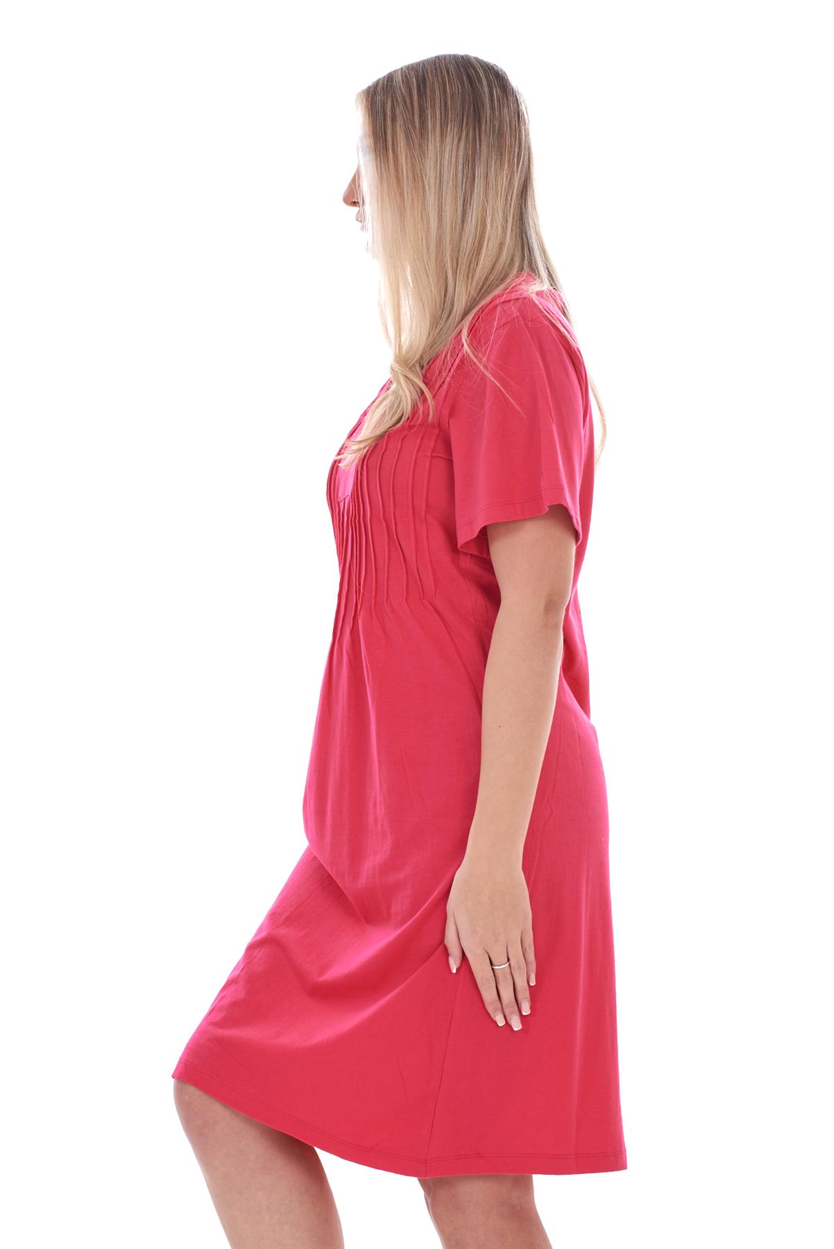 Ladies Plain Cotton Nightwear V-Neck Pleated Short Sleeve Nightie Nightshirt - Picture 22 of 33