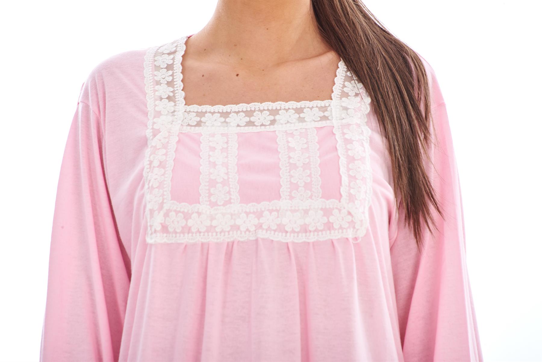 Women Long Nightdress Plain 100 Cotton Long Sleeve Lace Nightgowns