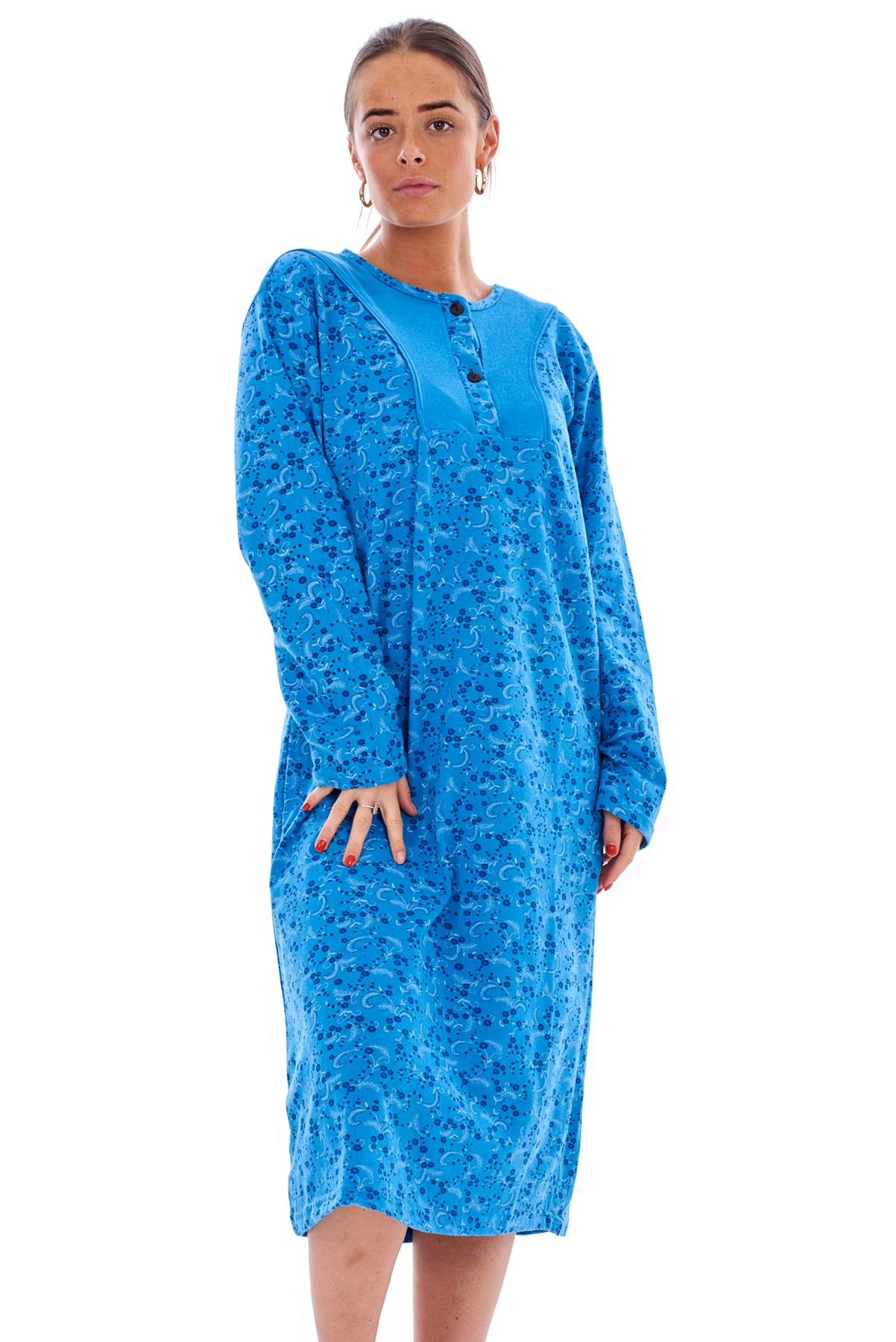 Ladies 100% Cotton Thermal Nightdress Long Sleeve Floral Print Warm Nightwear | eBay