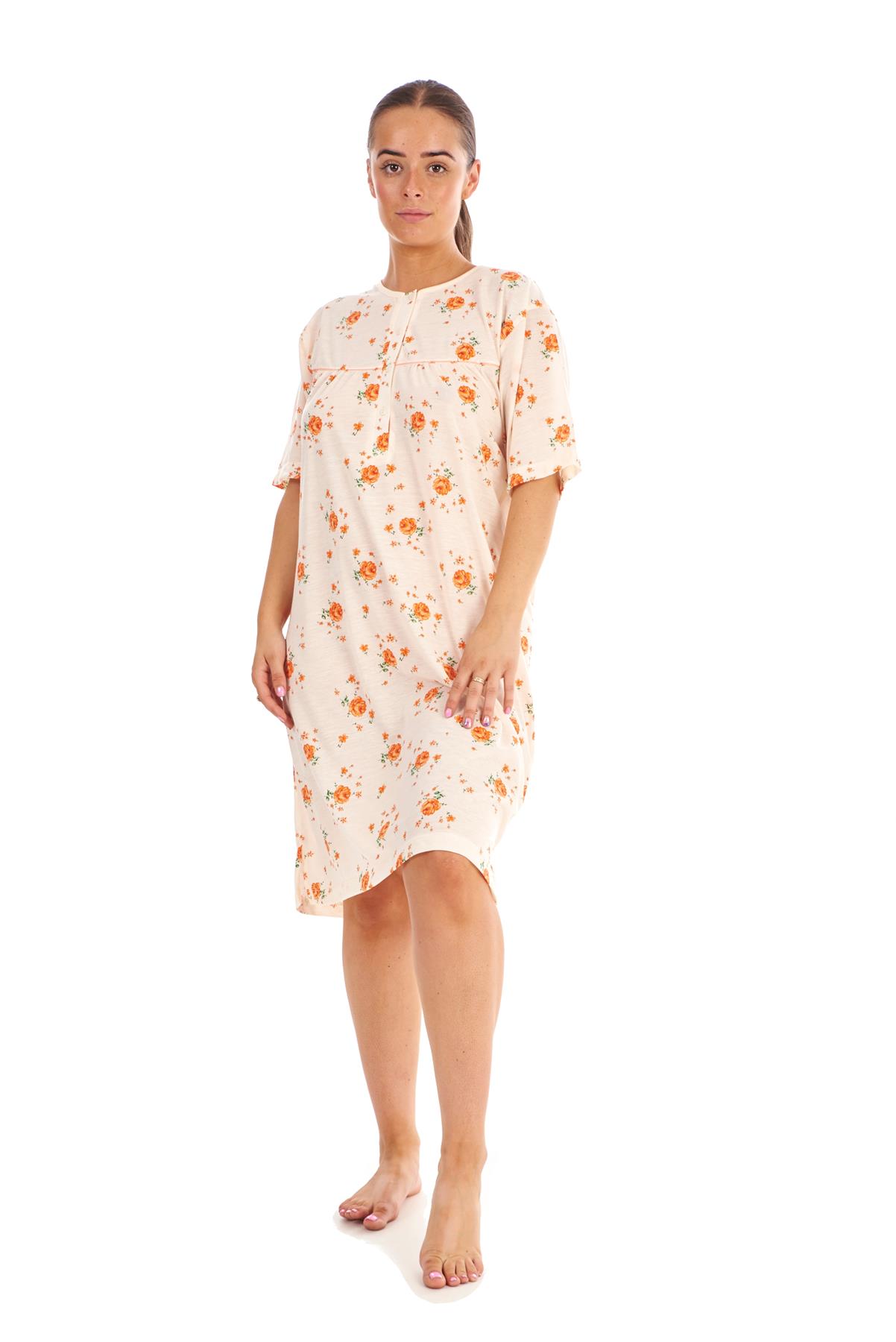 Ladies Nightwear 100% Cotton Short Sleeve button Blue Floral Nightshirt