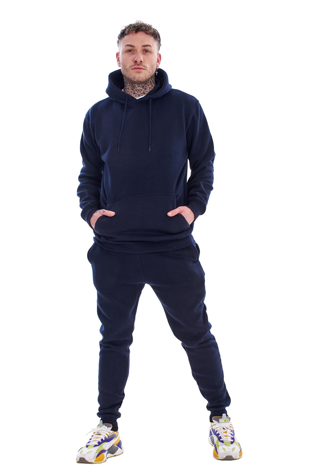 Mens Hooded Plain Tracksuit Fleece Ribbed Cuff Sweatshirts Cotton Blend Joggers - Picture 31 of 33