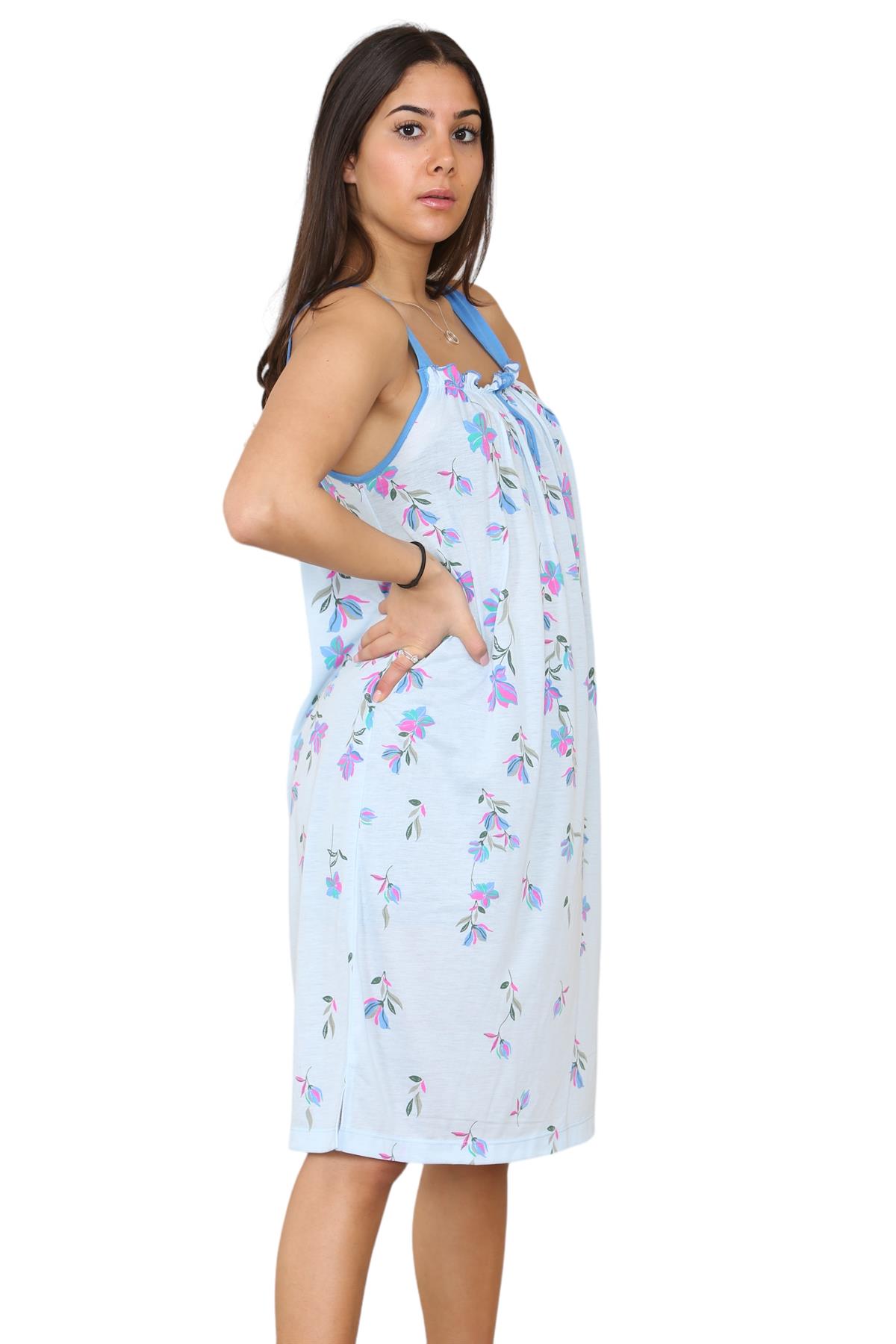 Ladies Strappy Nightdress Short Floral Cotton Sleeveless Lingerie Nightwear M3XL - Picture 13 of 39