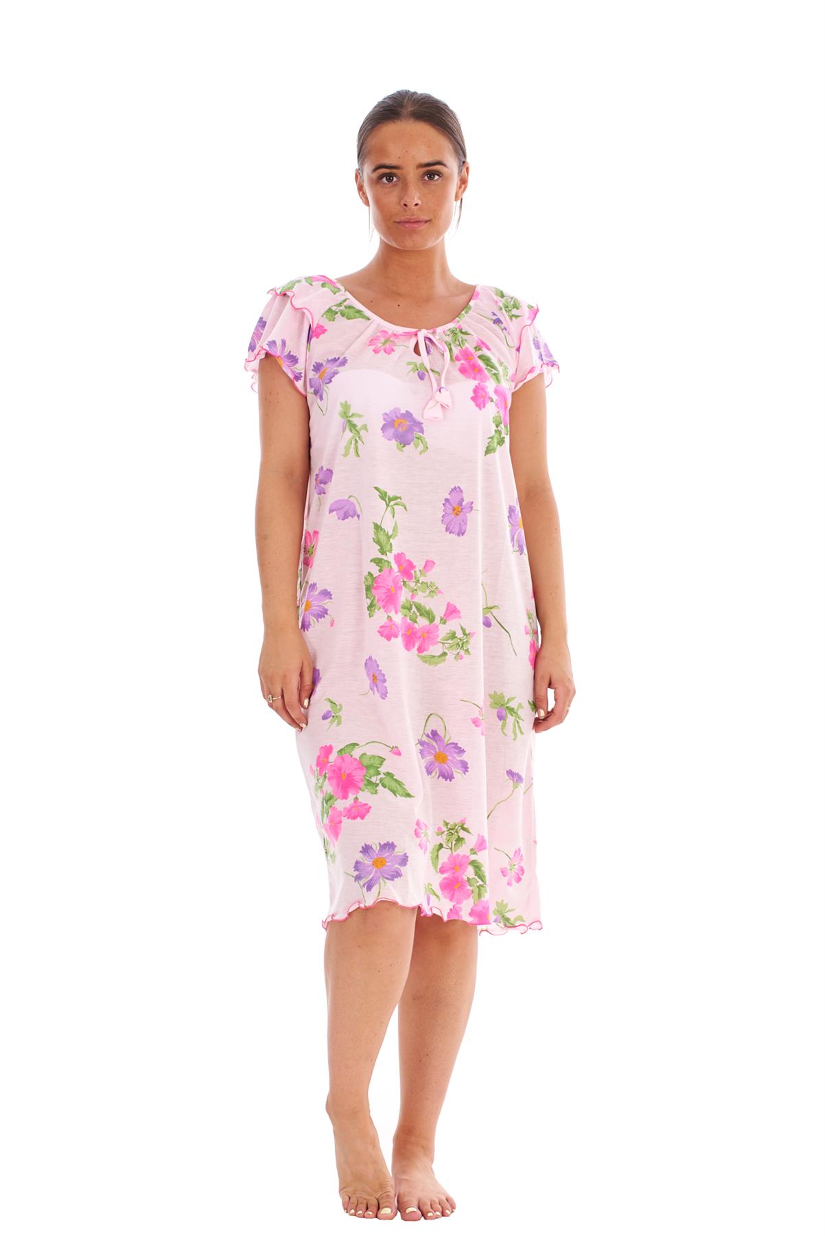 Ladies Nightdress 100%Cotton Cap Sleeve Short Nightwear Pansy Floral Lounge Wear - Picture 28 of 42