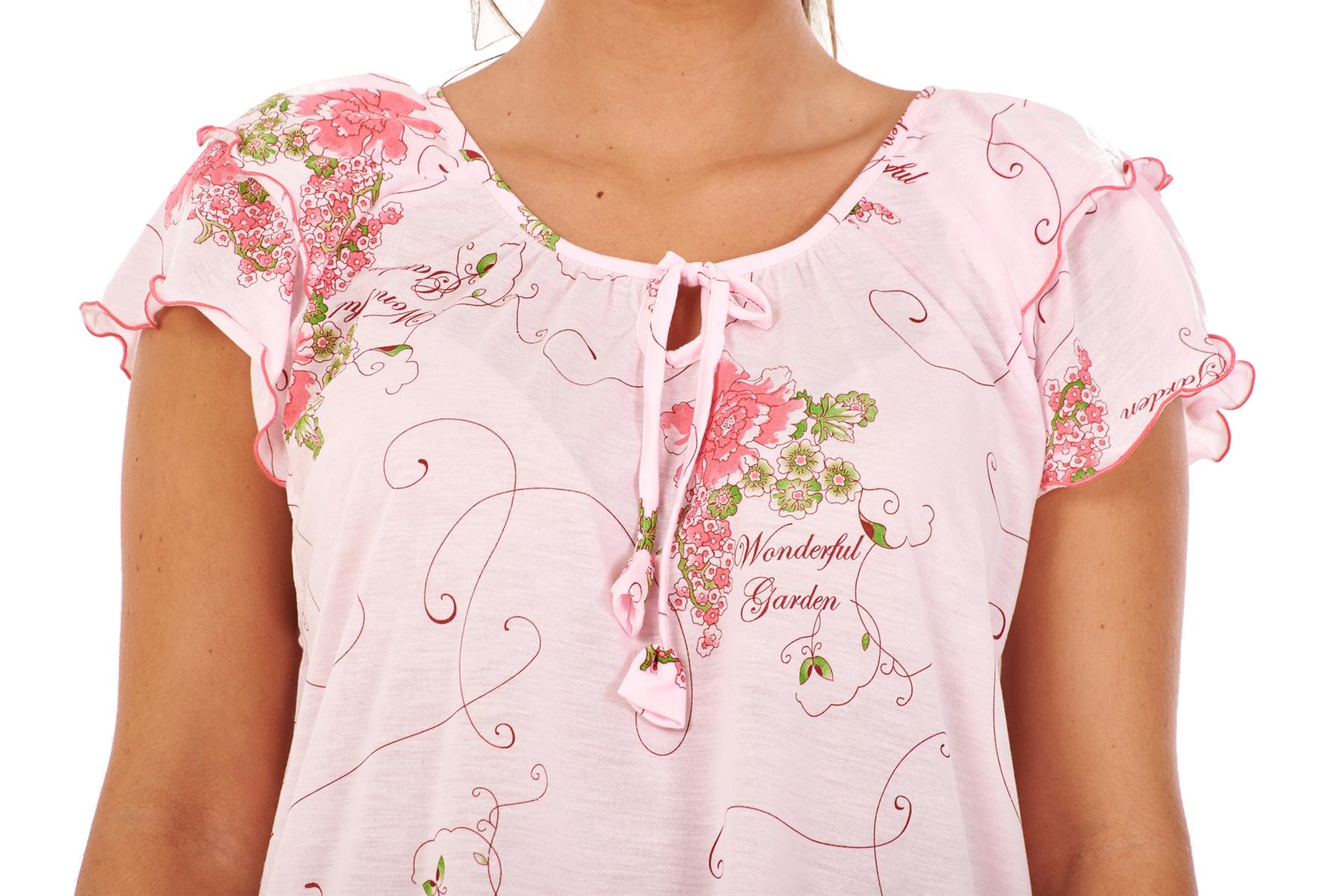 Ladies Short Nightdress Cotton Blend Cap Sleeve Nightwear Peony Floral M to XXXL - Picture 31 of 46