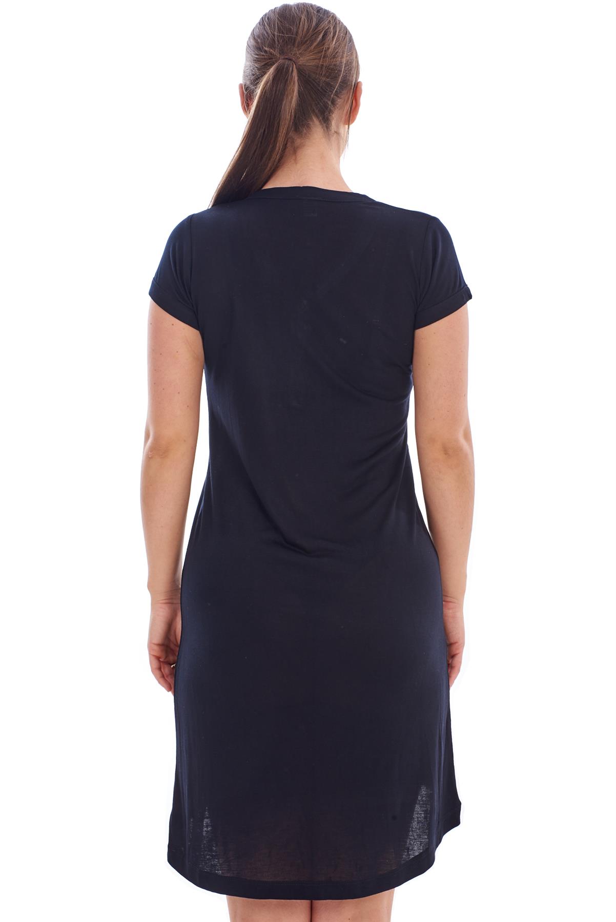 Women’s Casual V Neck T Shirt Dress Short Sleeve Summer Loungewear M-2XL - Picture 7 of 13