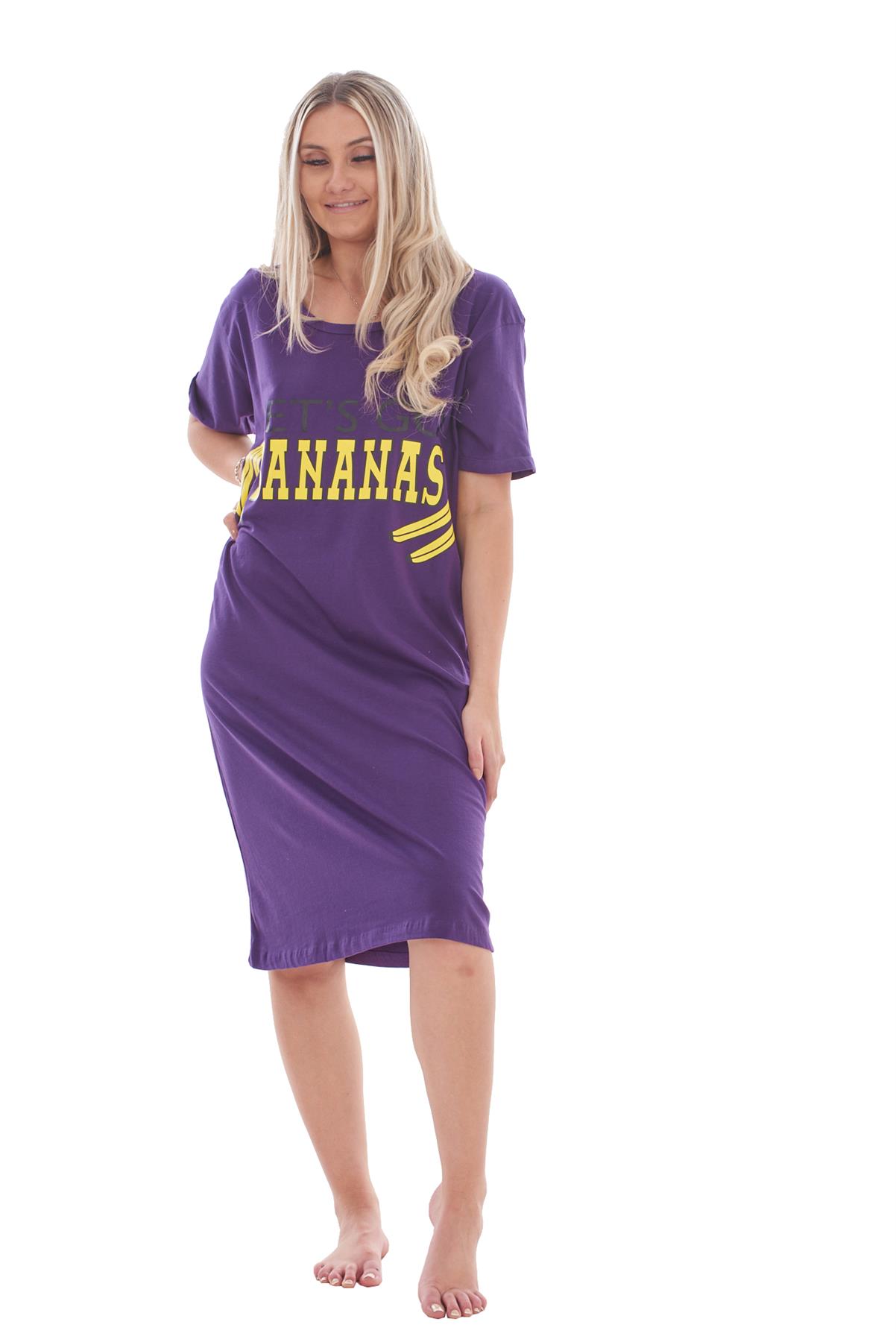 Ladies Short Sleeve Nightdress Slogan Print Cotton Nightie Plus Size M-XXL - Picture 33 of 34