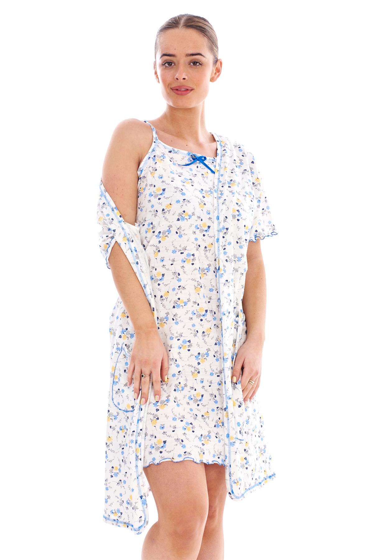 Cotton Nightgown Strap Nightshirt Pockets Robe Ladies Twinset Lounge Set eBay