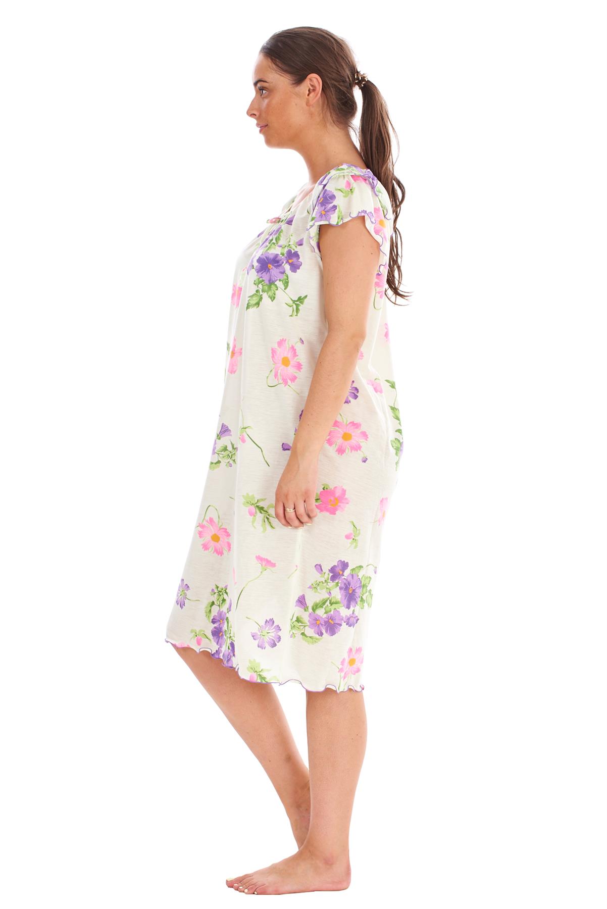 Ladies Nightdress 100%Cotton Cap Sleeve Short Nightwear Pansy Floral Lounge Wear - Picture 24 of 42