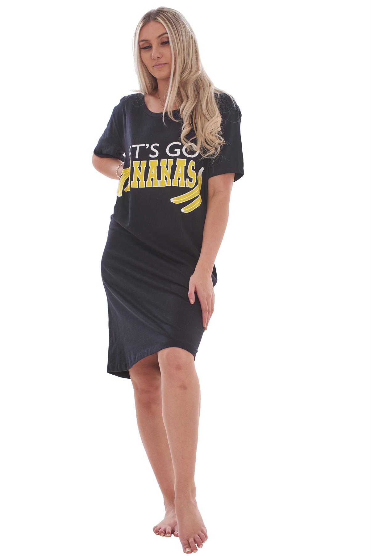Ladies Short Sleeve Nightdress Slogan Print Cotton Nightie Plus Size M-XXL - Picture 11 of 34