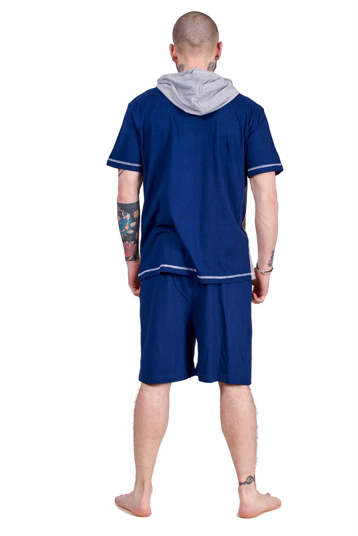 Mens Short Pyjama Set 100 Cotton Soft Jersey Hooded Top Loungewear Set