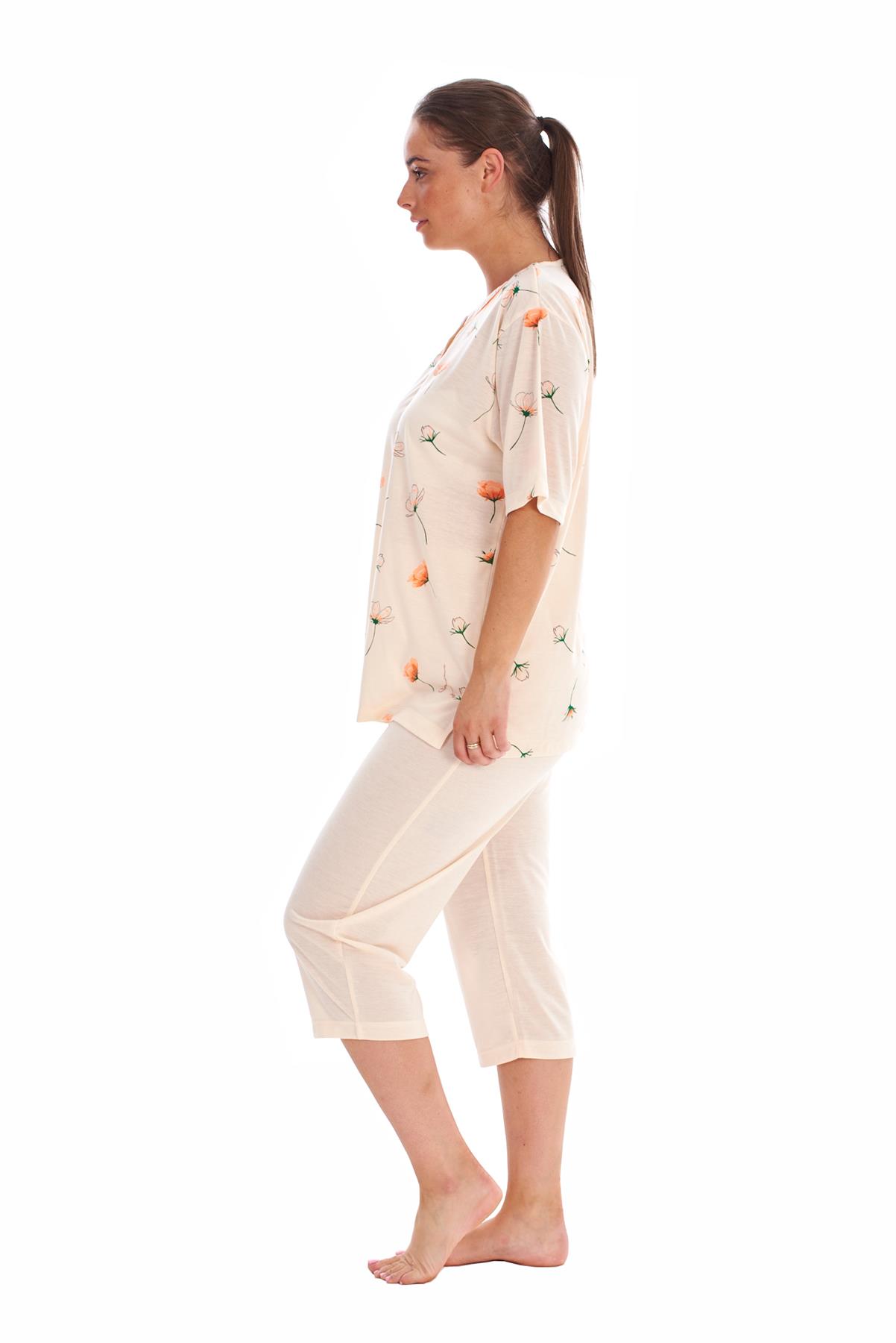 Ladies Cropped Pyjama Set Short 100 Cotton Floral Print soft Capri