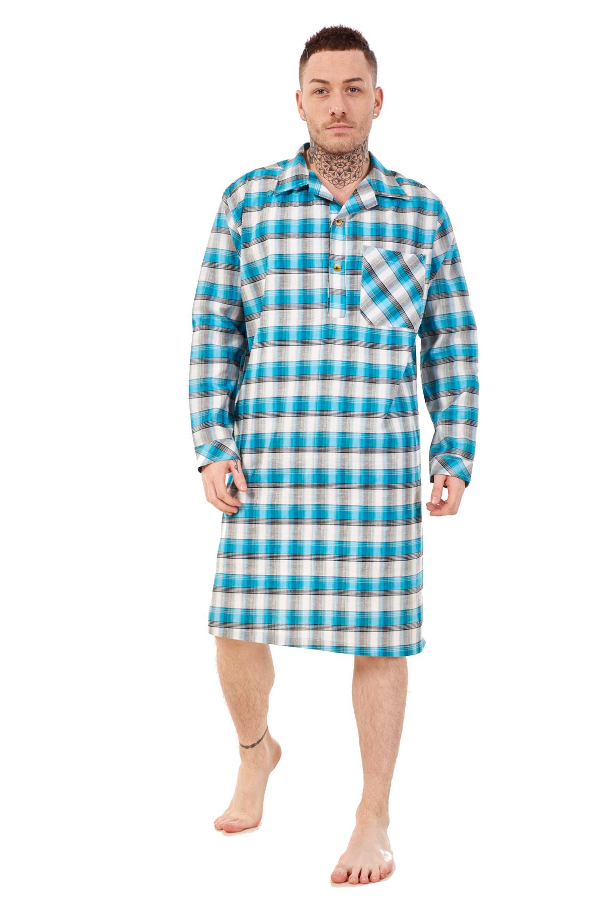 Mens Nightshirts Woven Check Cotton Blend Loungewear Regular Big Size M