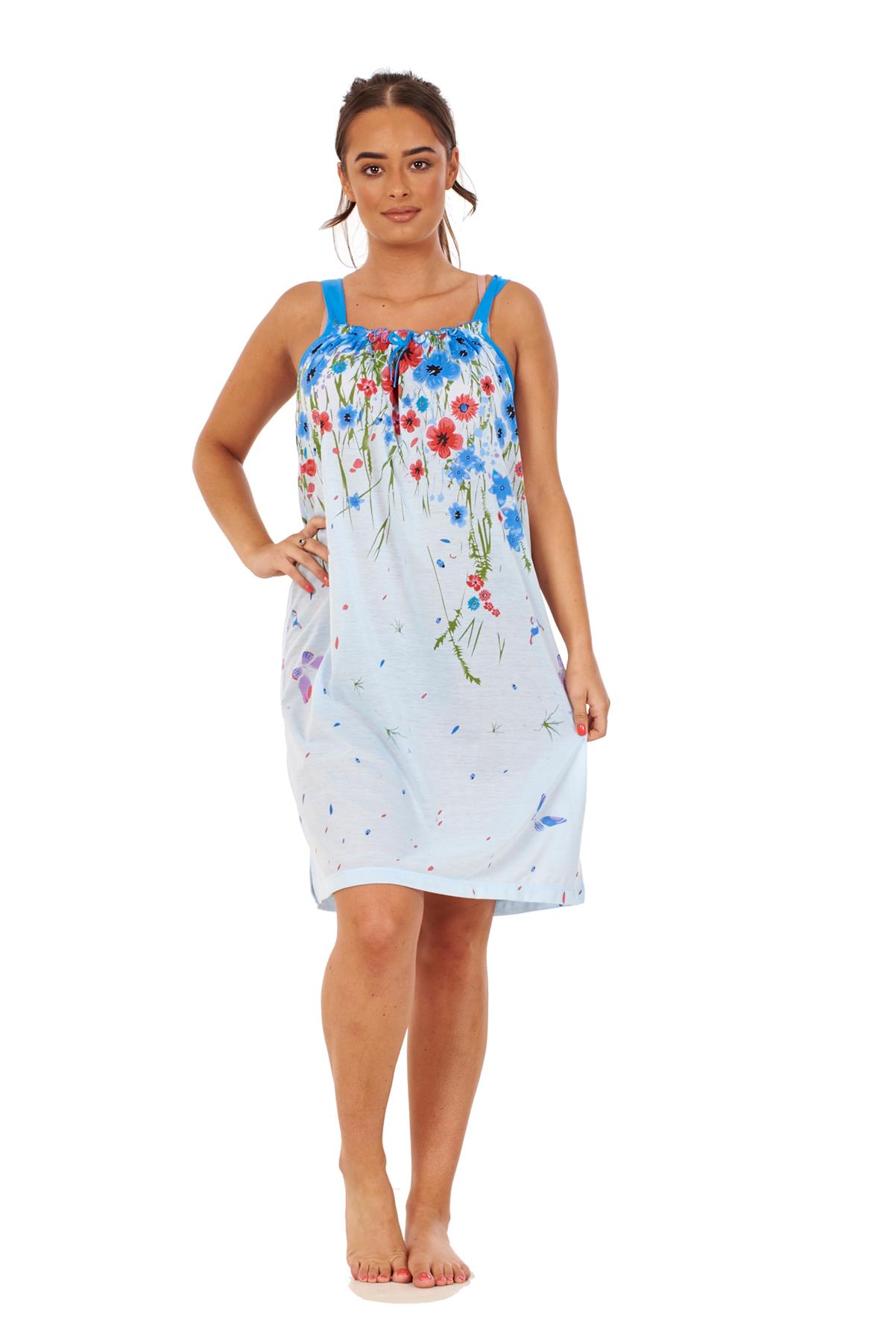 Ladies Sleeveless Nightdress Poppy Floral Cotton Short Nightwear M to 3XL - Picture 2 of 43