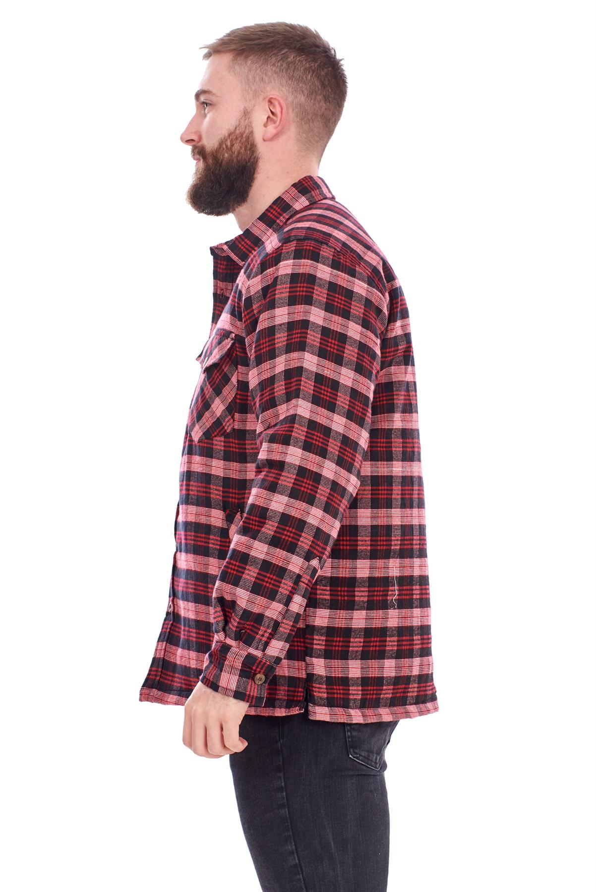 Mens Padded Work Shirt Quilted Yarn Dyed cotton Buttons Thick