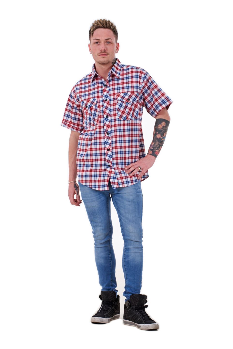 Mens Checked Shirt by Malay Apparel Cotton Casual Wear Short Sleeve