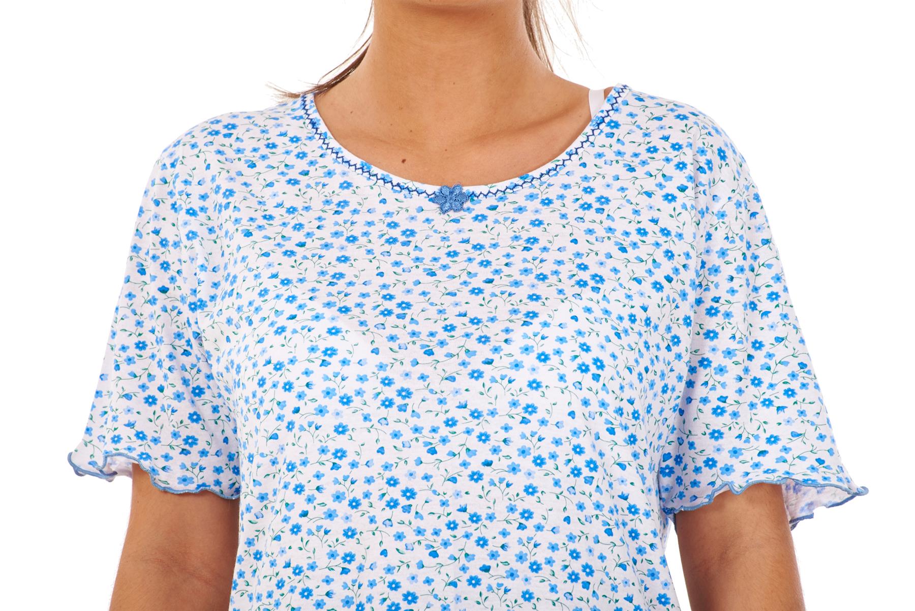 Ladies Floral Nightdress Short Sleeve Soft Cotton Lightweight Sleepwear - Picture 5 of 26