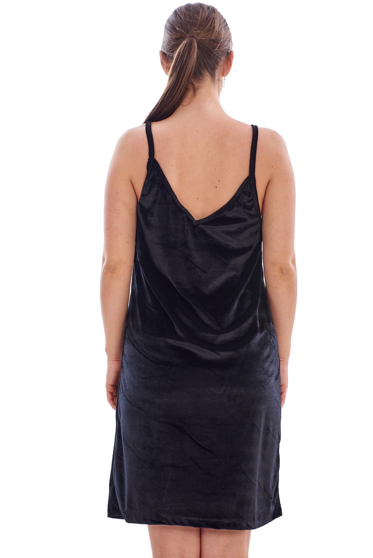 Ladies Velvet Nightdress Plain Solid Strap Midi Short Sleeveless