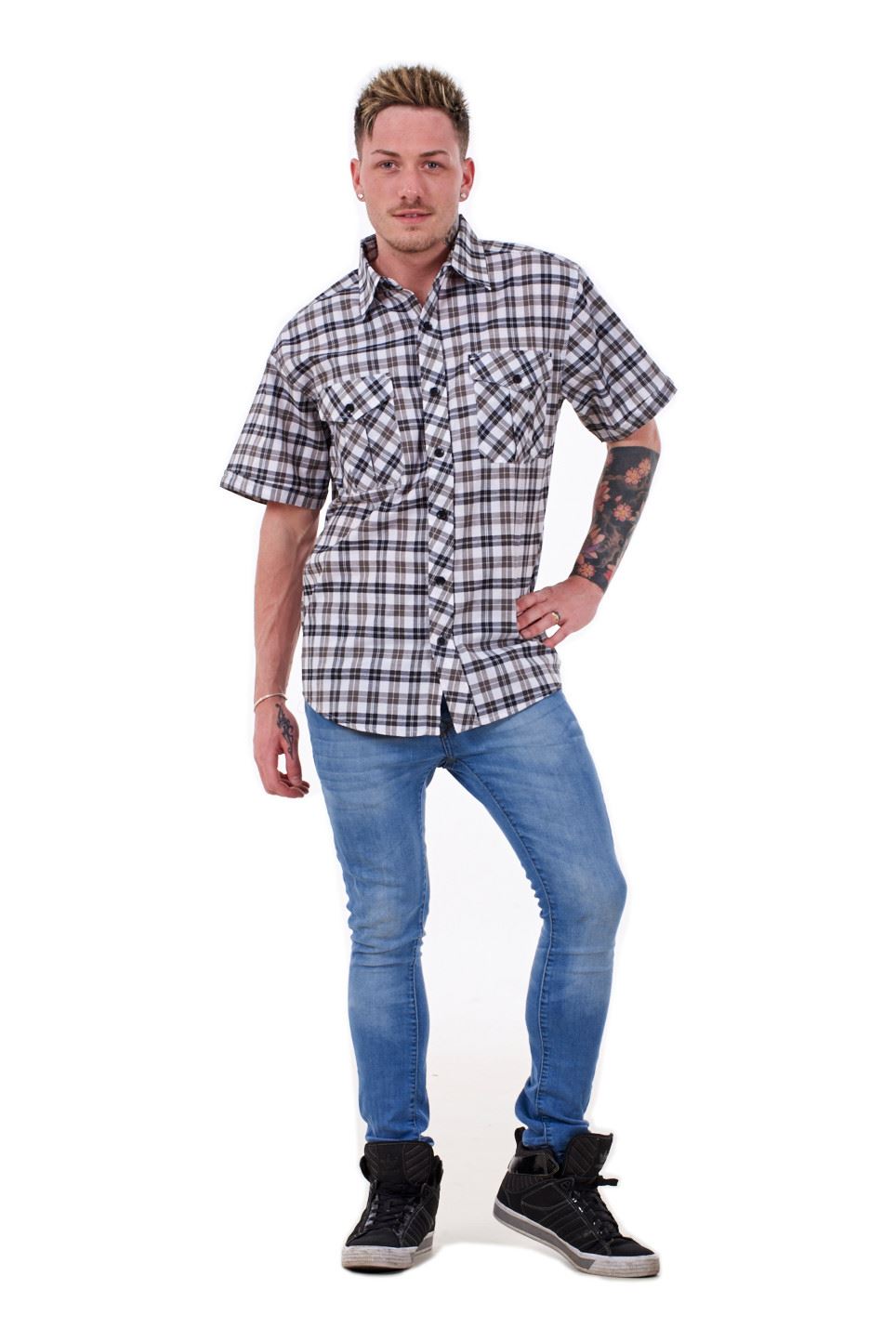 Mens Checked Shirt by Malay Apparel Cotton Casual Wear Short Sleeve eBay