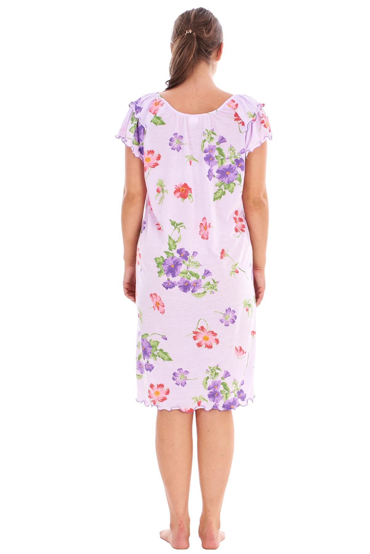 Ladies Nightdress 100%Cotton Cap Sleeve Short Nightwear Pansy Floral Lounge Wear - Picture 19 of 42