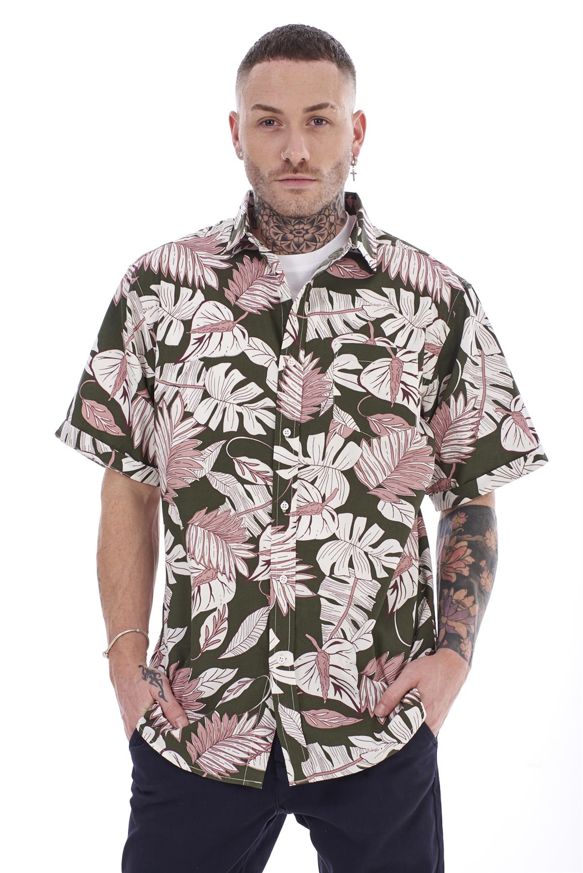 Mens Casual Shirts 100% Cotton Printed Short Sleeve Regular Big Size Formal Top - Picture 26 of 37